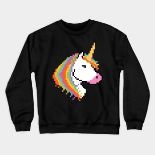 Pixel White Unicorn with Rainbow Mane Crewneck Sweatshirt